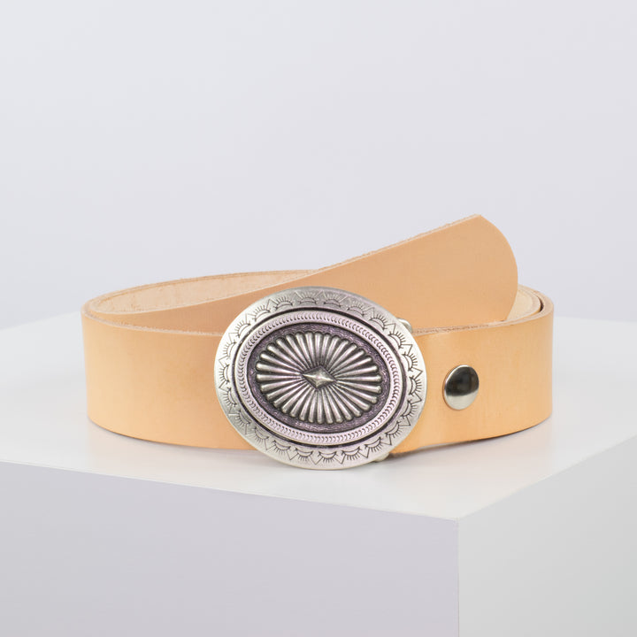 Ledergürtel 4cm mit Schnalle Floral silber natur ohne Muster