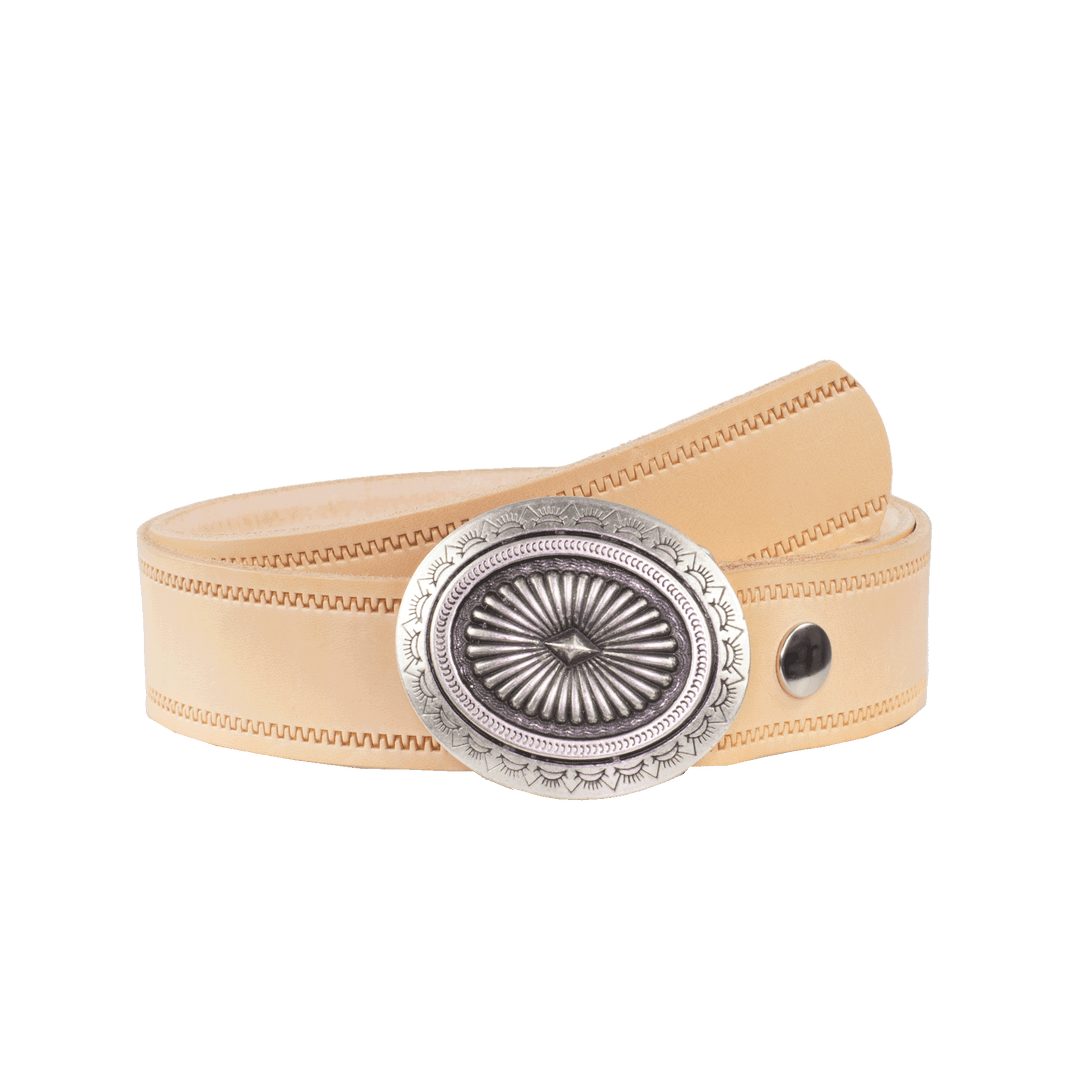 Ledergürtel 4cm mit Schnalle Floral silber natur Reißverschluss