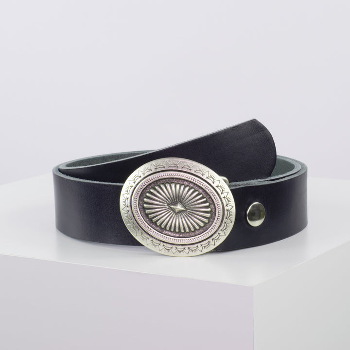 Ledergürtel 4cm mit Schnalle Floral silber navi ohne Muster