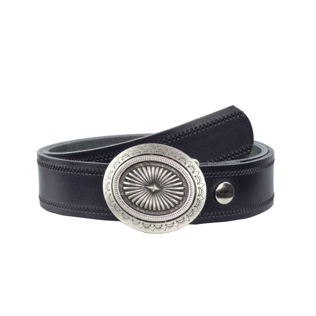 Ledergürtel 4cm mit Schnalle Floral silber navi Reißverschluss