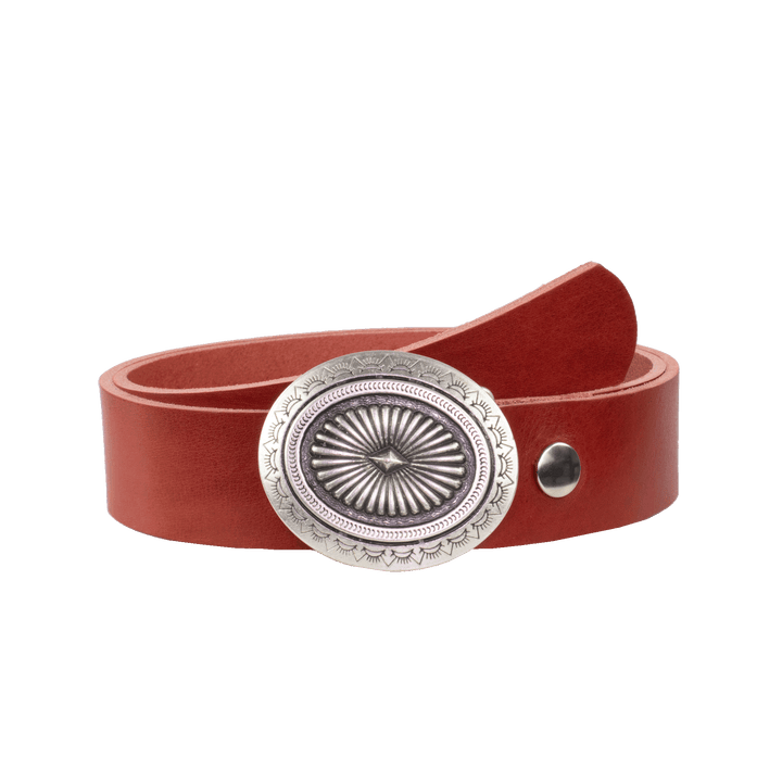 Ledergürtel 4cm mit Schnalle Floral silber rot ohne Muster