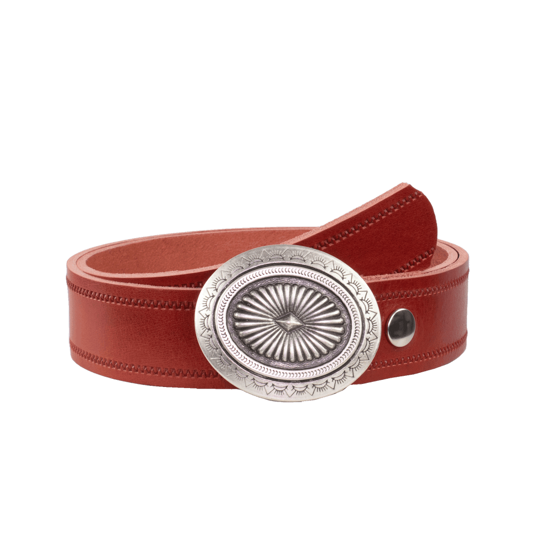 Ledergürtel 4cm mit Schnalle Floral silber rot Reißverschluss
