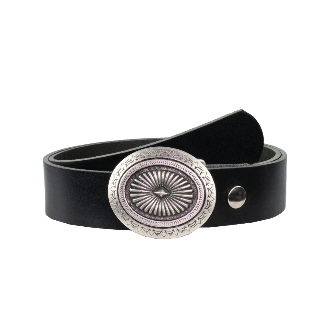 Ledergürtel 4cm mit Schnalle Floral silber schwarz ohne Muster