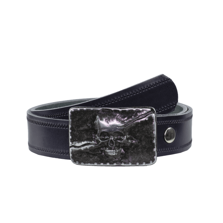 Ledergürtel 4cm mit Schnalle Totenkopf navi Reißverschluss