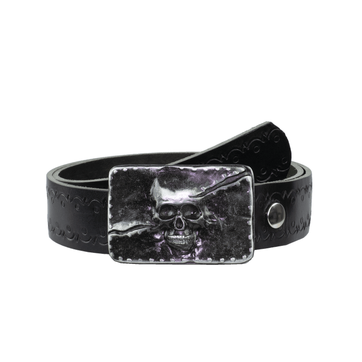 Ledergürtel 4cm mit Schnalle Totenkopf schwarz Lochwelle