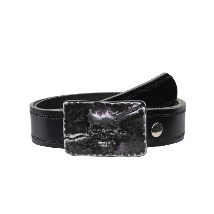 Ledergürtel 4cm mit Schnalle Totenkopf schwarz Reißverschluss