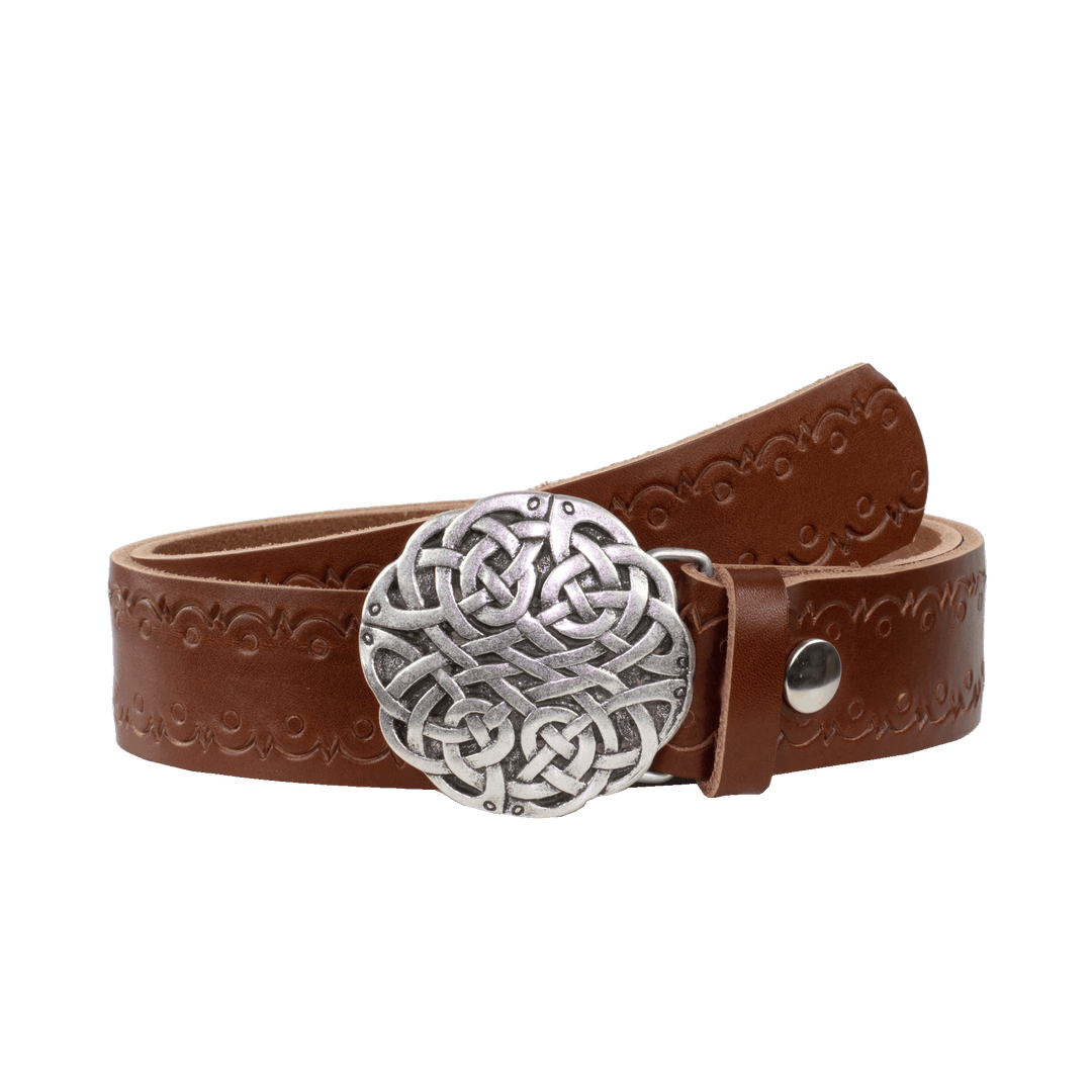 Ledergürtel 4cm mit Schnalle Gordischer Knoten cognac Lochwelle
