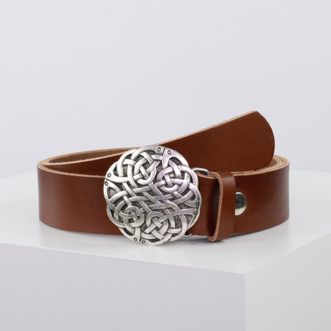 Ledergürtel 4cm mit Schnalle Gordischer Knoten cognac ohne Muster