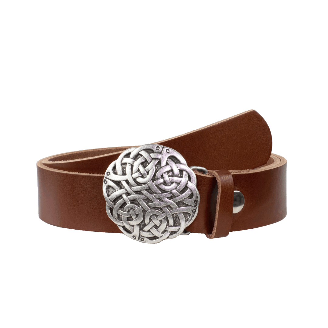 Ledergürtel 4cm mit Schnalle Gordischer Knoten cognac ohne Muster