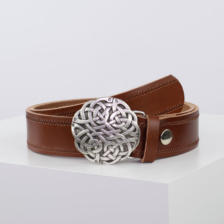 Ledergürtel 4cm mit Schnalle Gordischer Knoten cognac Reißverschluss