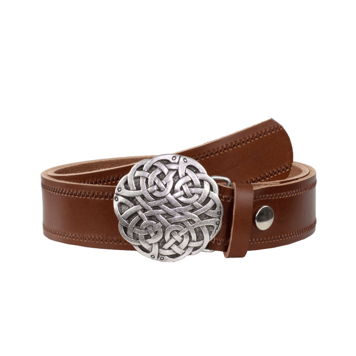 Ledergürtel 4cm mit Schnalle Gordischer Knoten cognac Reißverschluss