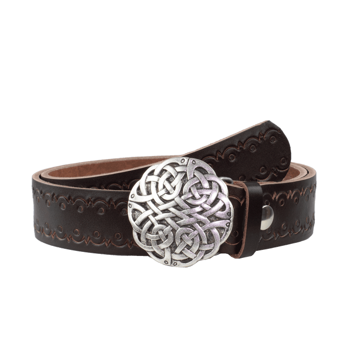Ledergürtel 4cm mit Schnalle Gordischer Knoten dunkelbraun Lochwelle