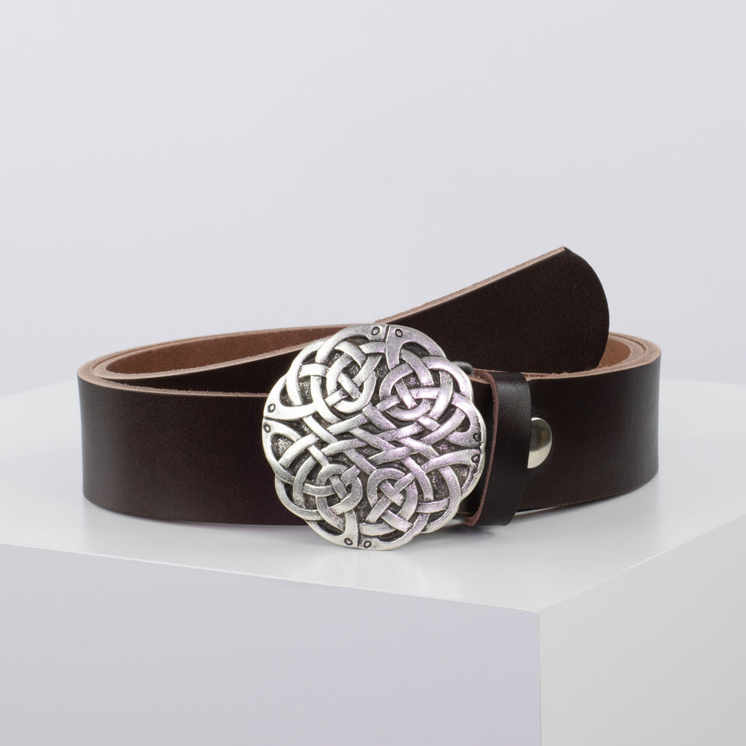 Ledergürtel 4cm mit Schnalle Gordischer Knoten dunkelbraun ohne Muster
