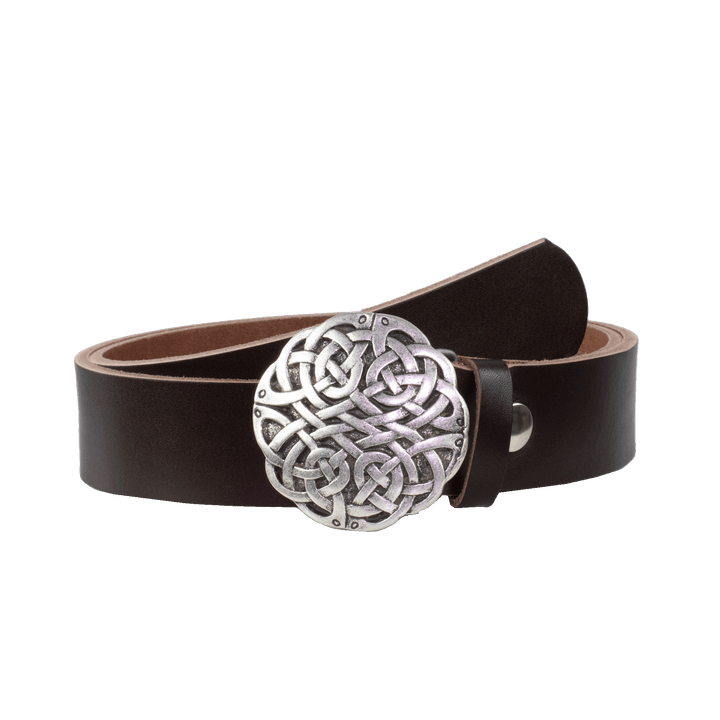 Ledergürtel 4cm mit Schnalle Gordischer Knoten dunkelbraun ohne Muster