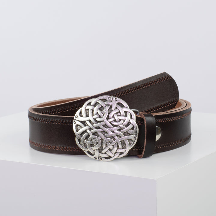 Ledergürtel 4cm mit Schnalle Gordischer Knoten dunkelbraun Reißverschluss