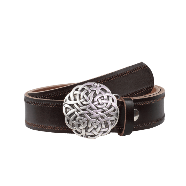 Ledergürtel 4cm mit Schnalle Gordischer Knoten dunkelbraun Reißverschluss