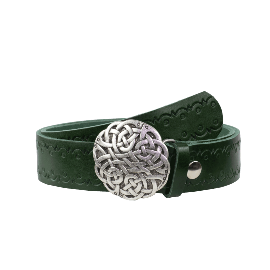 Ledergürtel 4cm mit Schnalle Gordischer Knoten grün Lochwelle