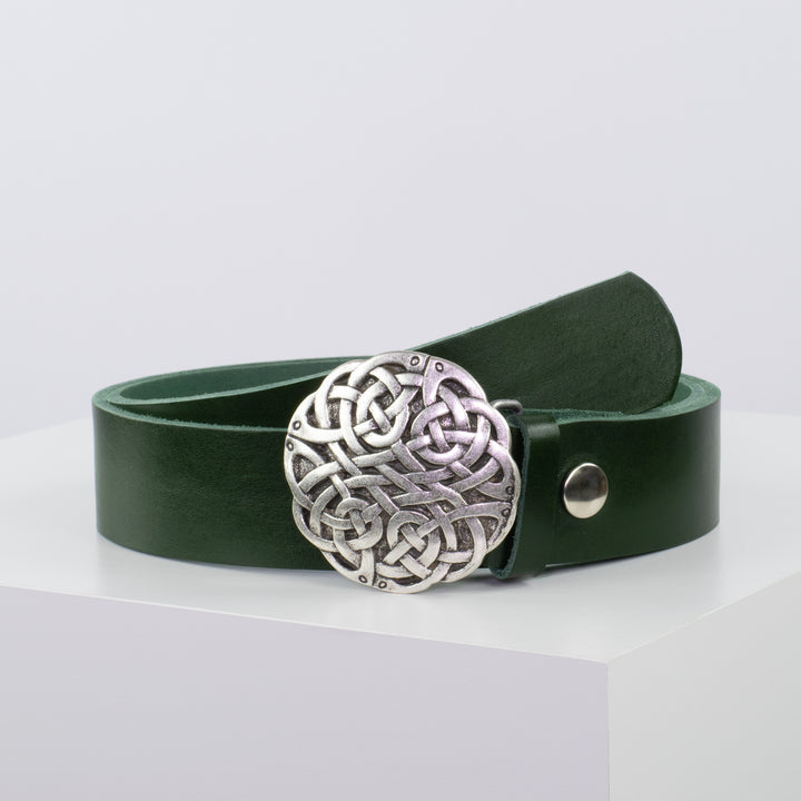 Ledergürtel 4cm mit Schnalle Gordischer Knoten grün ohne Muster
