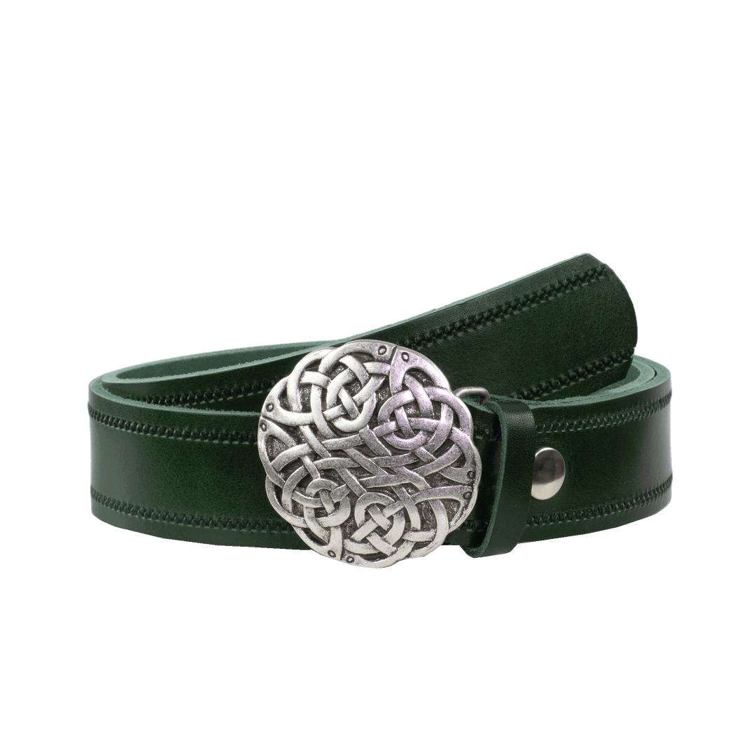 Ledergürtel 4cm mit Schnalle Gordischer Knoten grün Reißverschluss