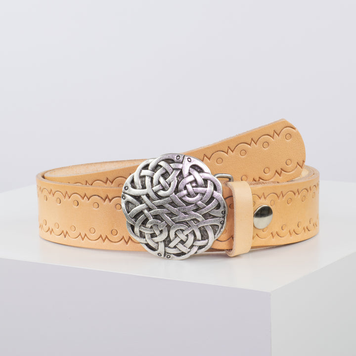 Ledergürtel 4cm mit Schnalle Gordischer Knoten natur Lochwelle