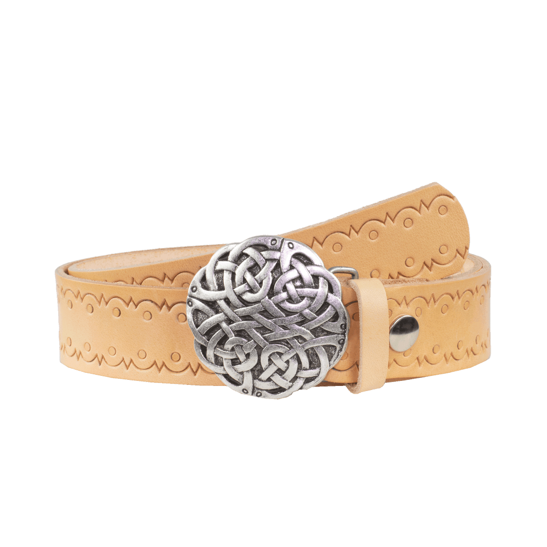 Ledergürtel 4cm mit Schnalle Gordischer Knoten natur Lochwelle