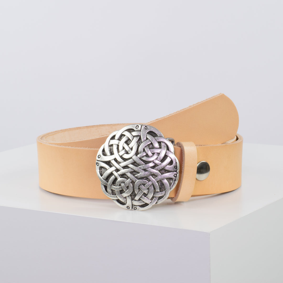 Ledergürtel 4cm mit Schnalle Gordischer Knoten natur ohne Muster