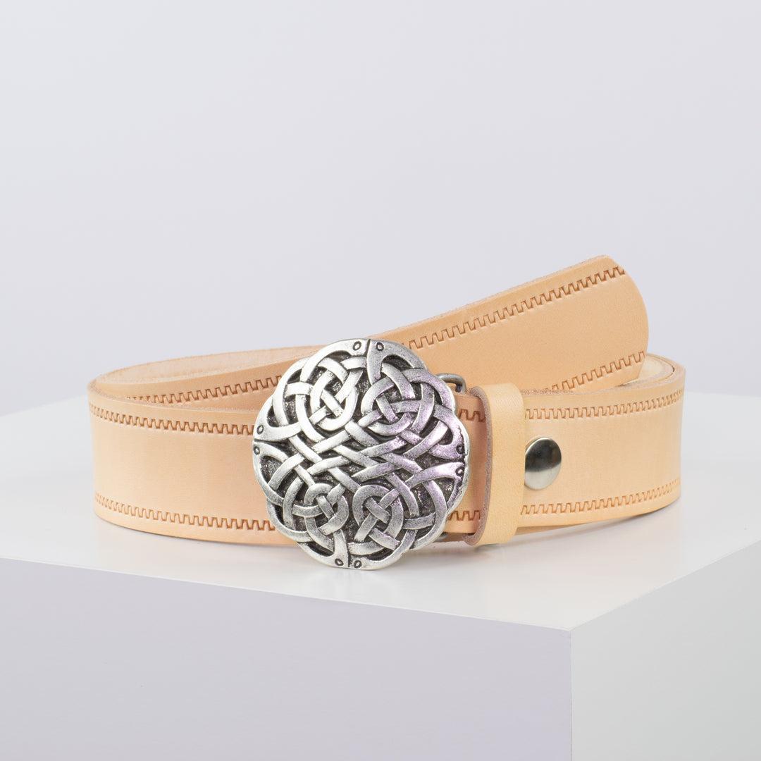 Ledergürtel 4cm mit Schnalle Gordischer Knoten natur Reißverschluss