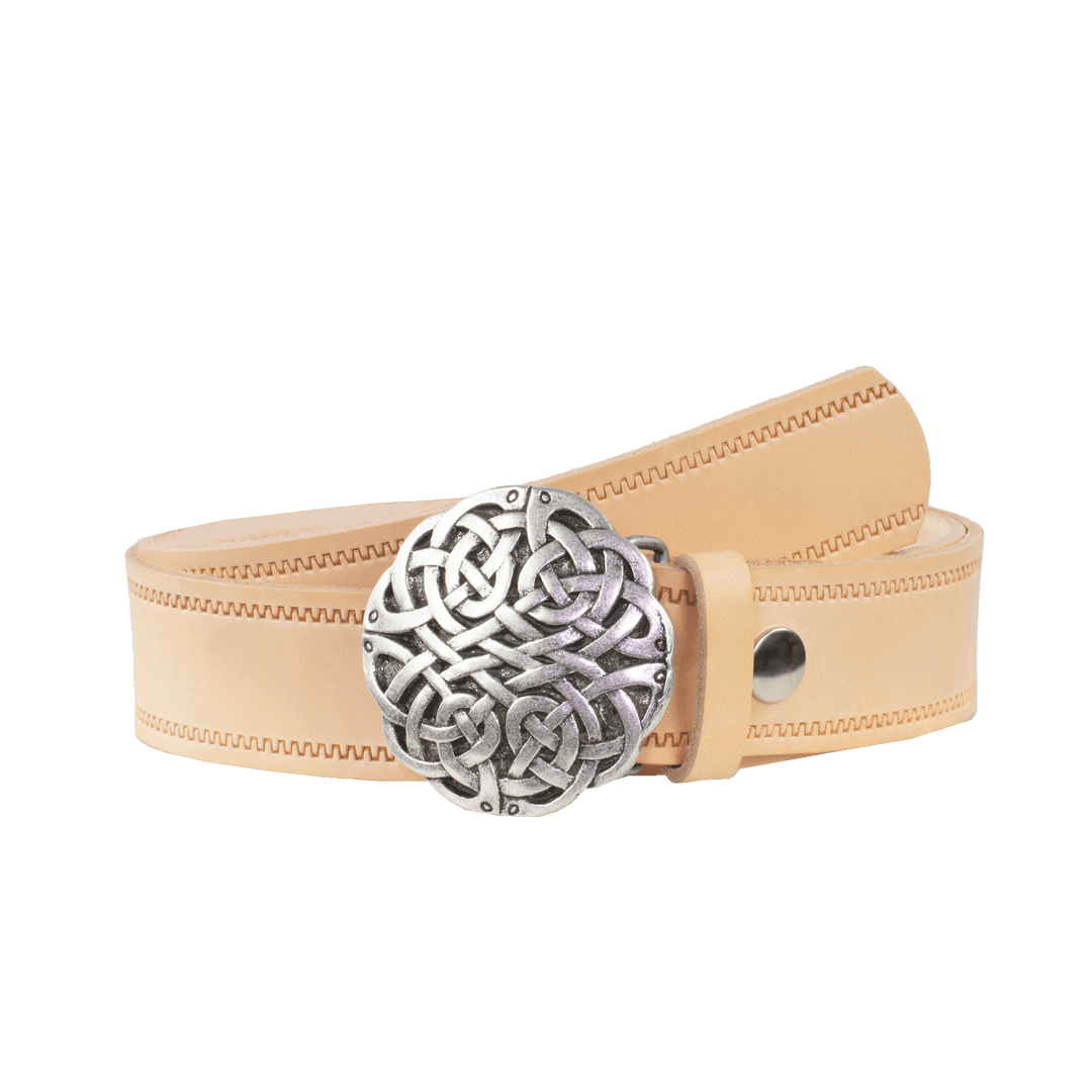 Ledergürtel 4cm mit Schnalle Gordischer Knoten natur Reißverschluss
