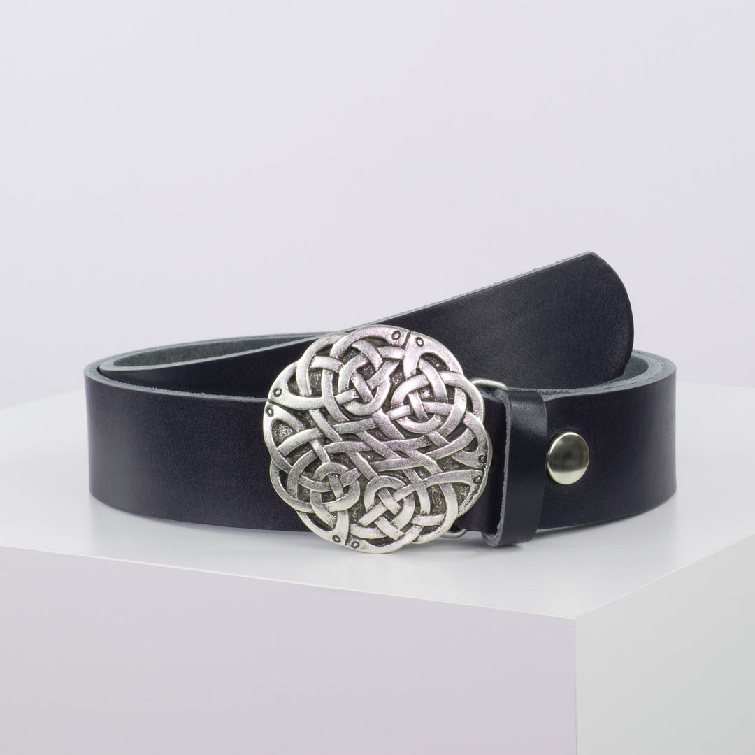Ledergürtel 4cm mit Schnalle Gordischer Knoten navi ohne Muster