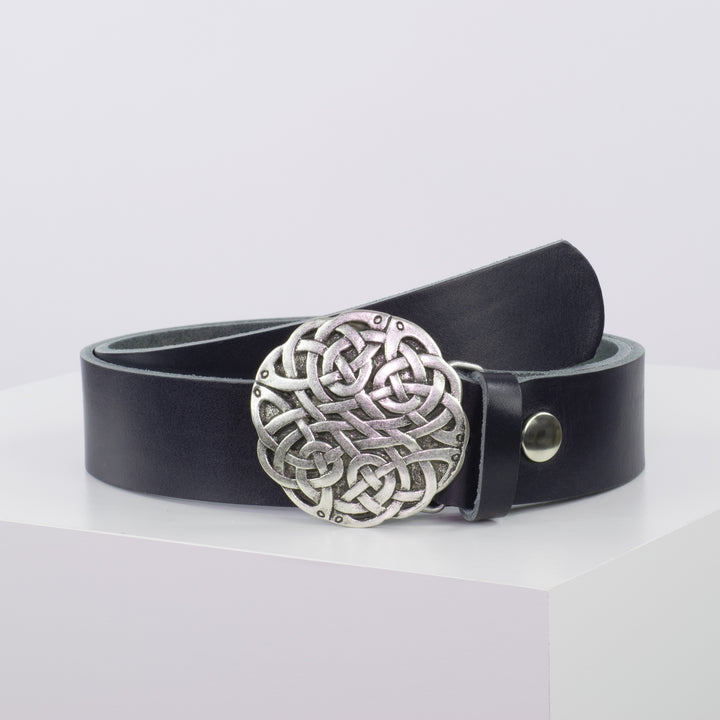Ledergürtel 4cm mit Schnalle Gordischer Knoten navi ohne Muster