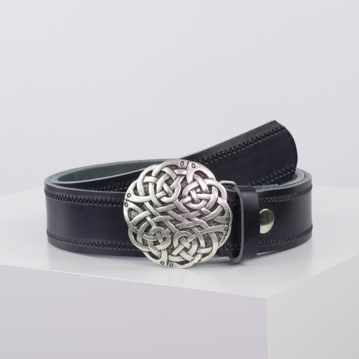 Ledergürtel 4cm mit Schnalle Gordischer Knoten navi Reißverschluss