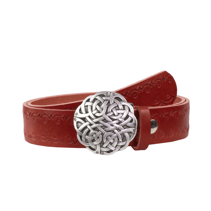 Ledergürtel 4cm mit Schnalle Gordischer Knoten rot Lochwelle