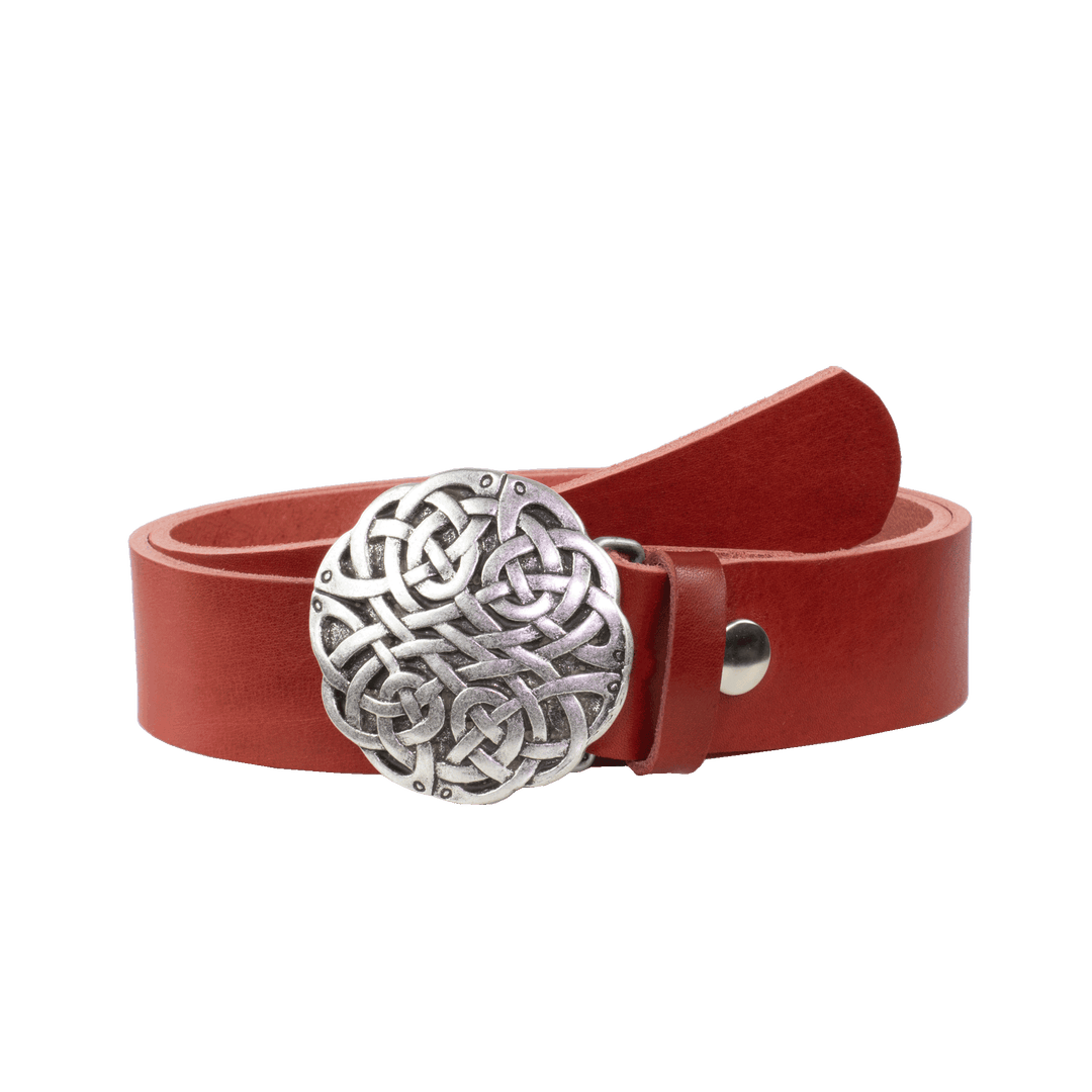 Ledergürtel 4cm mit Schnalle Gordischer Knoten rot ohne Muster