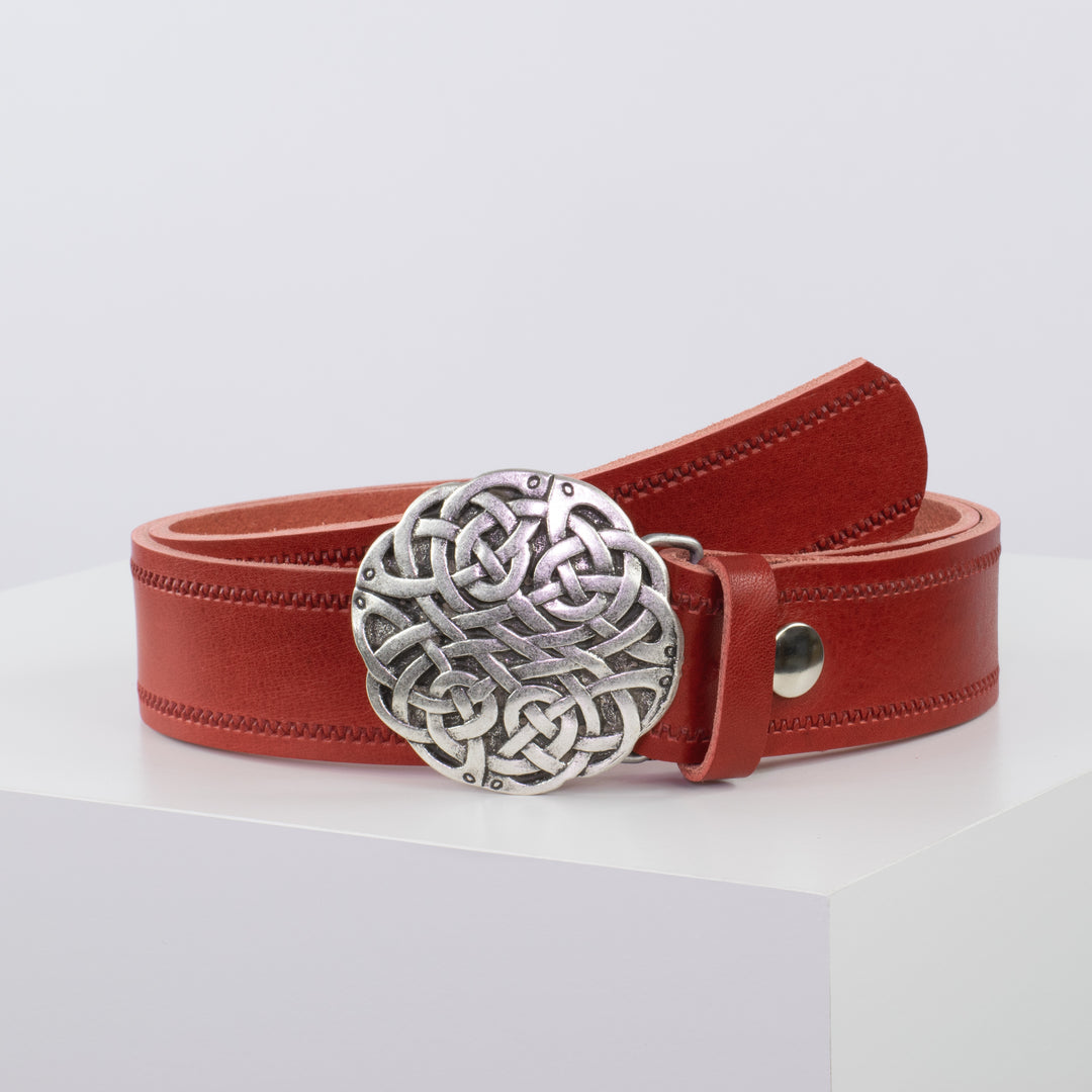 Ledergürtel 4cm mit Schnalle Gordischer Knoten rot Reißverschluss