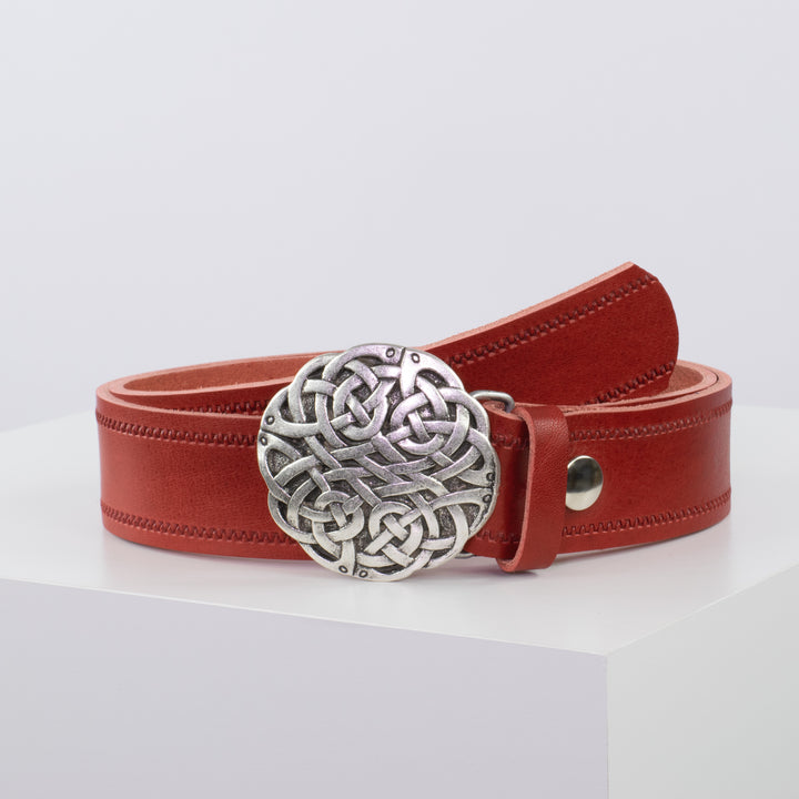 Ledergürtel 4cm mit Schnalle Gordischer Knoten rot Reißverschluss