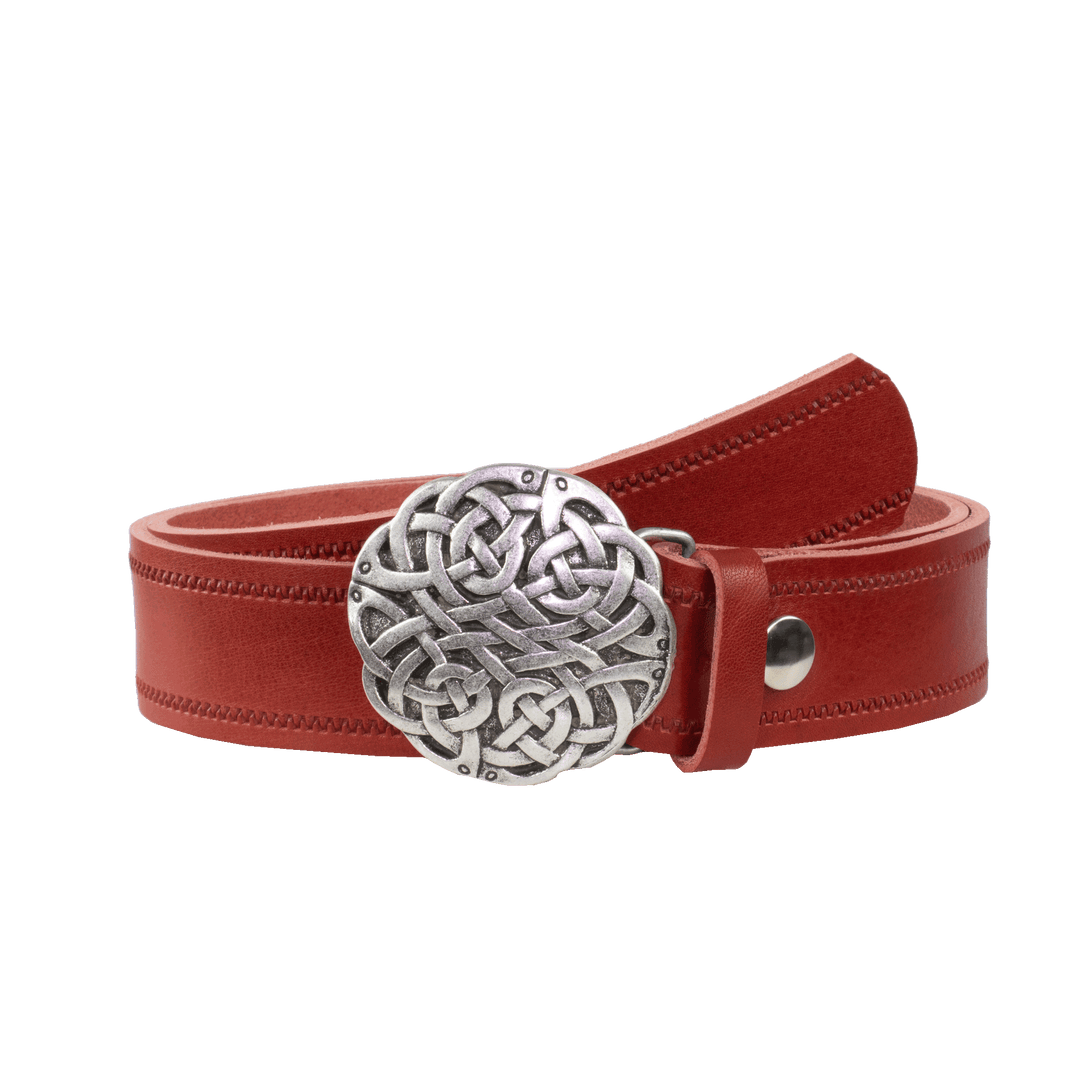 Ledergürtel 4cm mit Schnalle Gordischer Knoten rot Reißverschluss
