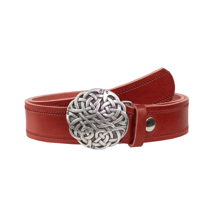 Ledergürtel 4cm mit Schnalle Gordischer Knoten rot Reißverschluss