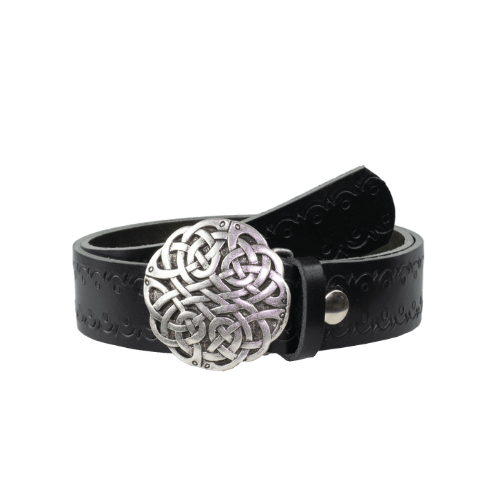 Ledergürtel 4cm mit Schnalle Gordischer Knoten schwarz Lochwelle