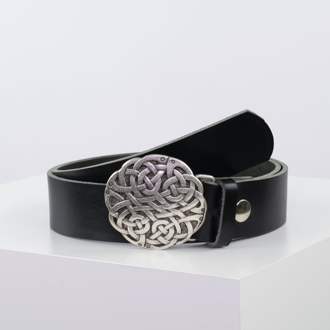 Ledergürtel 4cm mit Schnalle Gordischer Knoten schwarz ohne Muster
