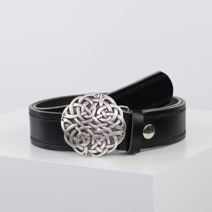 Ledergürtel 4cm mit Schnalle Gordischer Knoten schwarz Reißverschluss