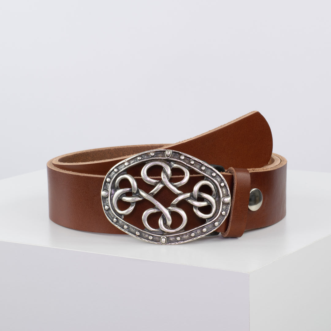 Ledergürtel 4cm mit Schnalle Verknoteter Knoten cognac ohne Muster