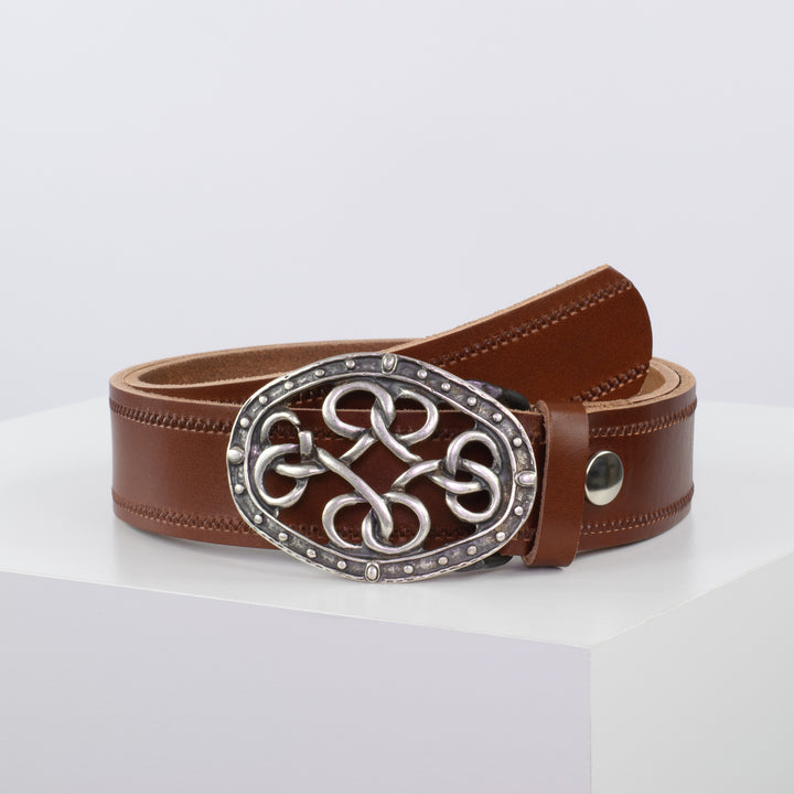 Ledergürtel 4cm mit Schnalle Verknoteter Knoten cognac Reißverschluss