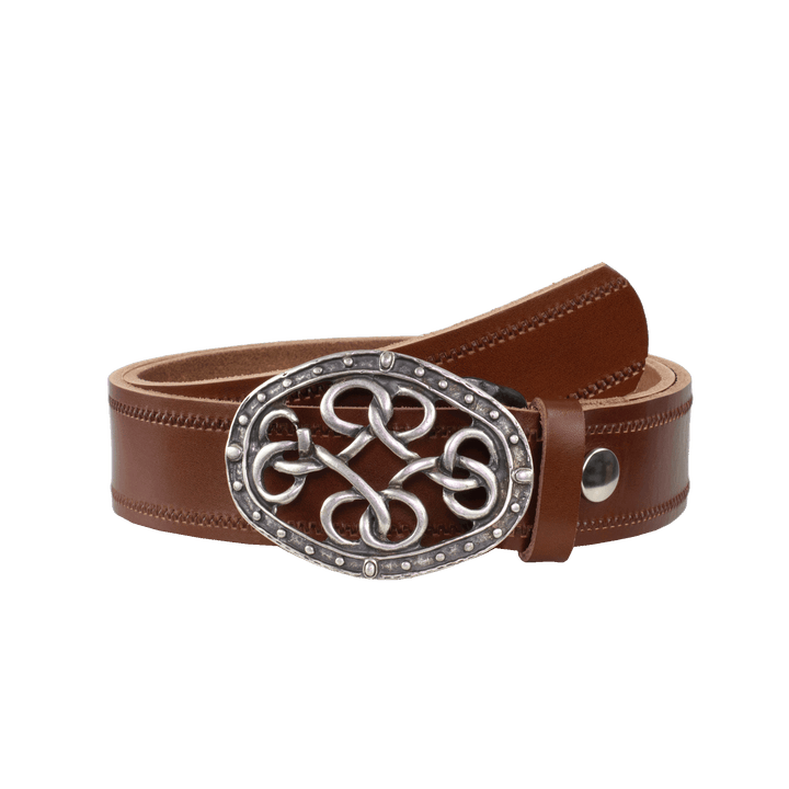 Ledergürtel 4cm mit Schnalle Verknoteter Knoten cognac Reißverschluss