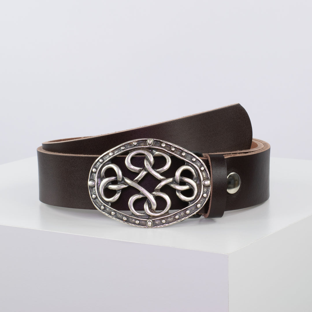 Ledergürtel 4cm mit Schnalle Verknoteter Knoten dunkelbraun ohne Muster