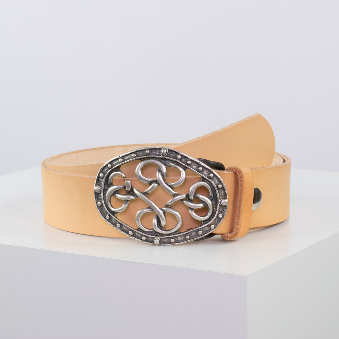 Ledergürtel 4cm mit Schnalle Verknoteter Knoten natur ohne Muster