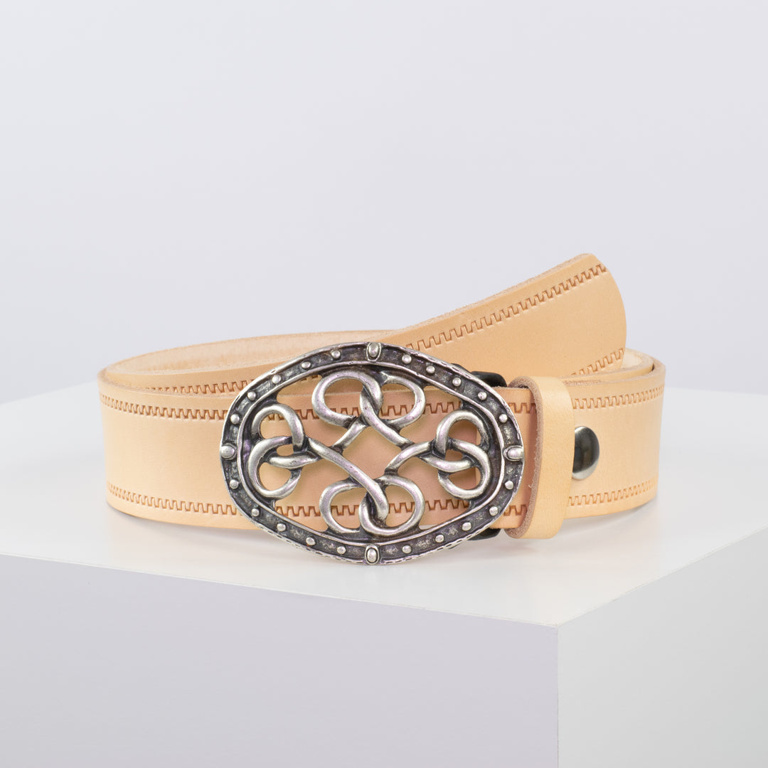 Ledergürtel 4cm mit Schnalle Verknoteter Knoten natur Reißverschluss