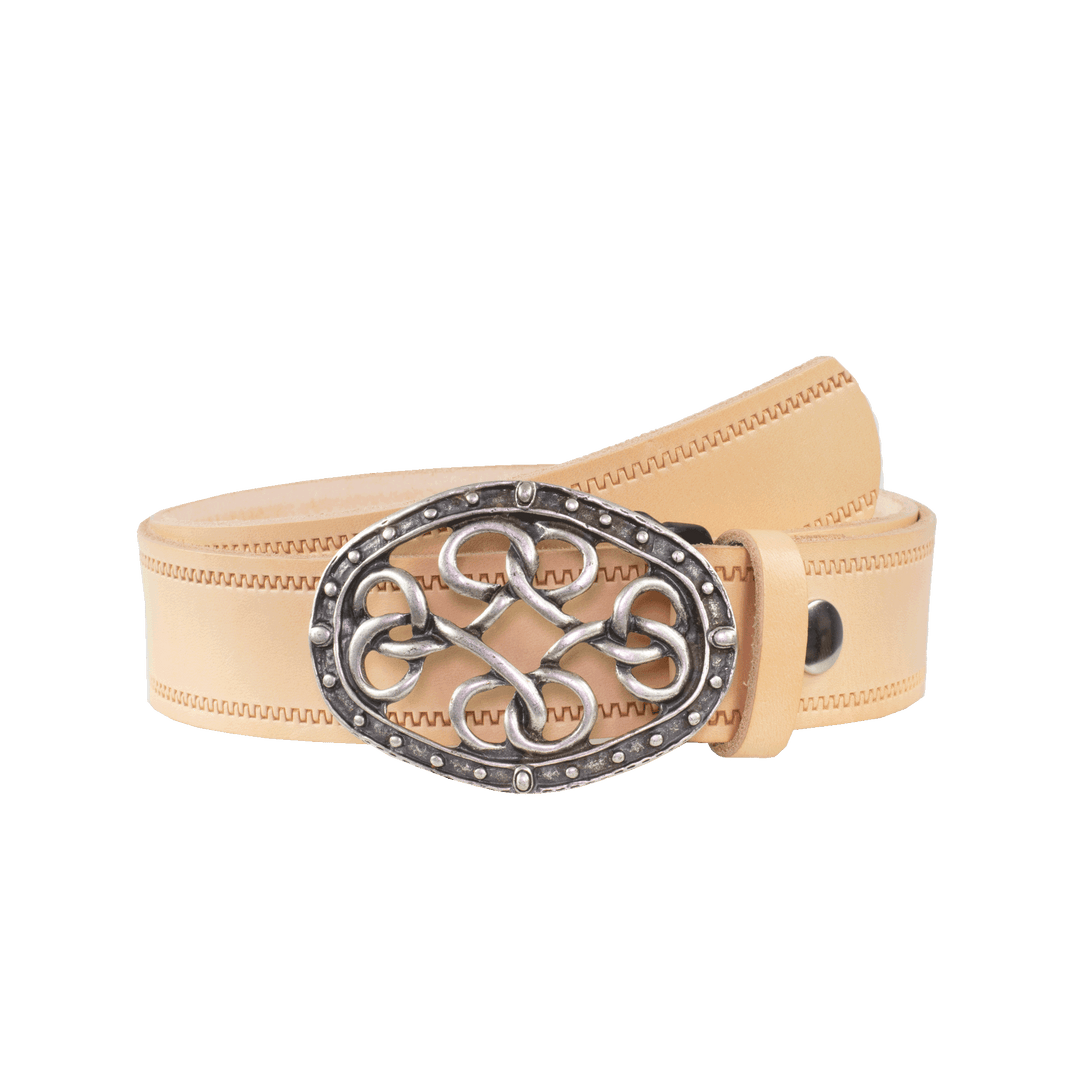 Ledergürtel 4cm mit Schnalle Verknoteter Knoten natur Reißverschluss