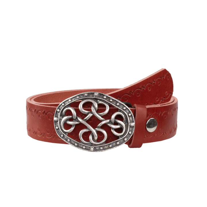 Ledergürtel 4cm mit Schnalle Verknoteter Knoten rot Lochwelle