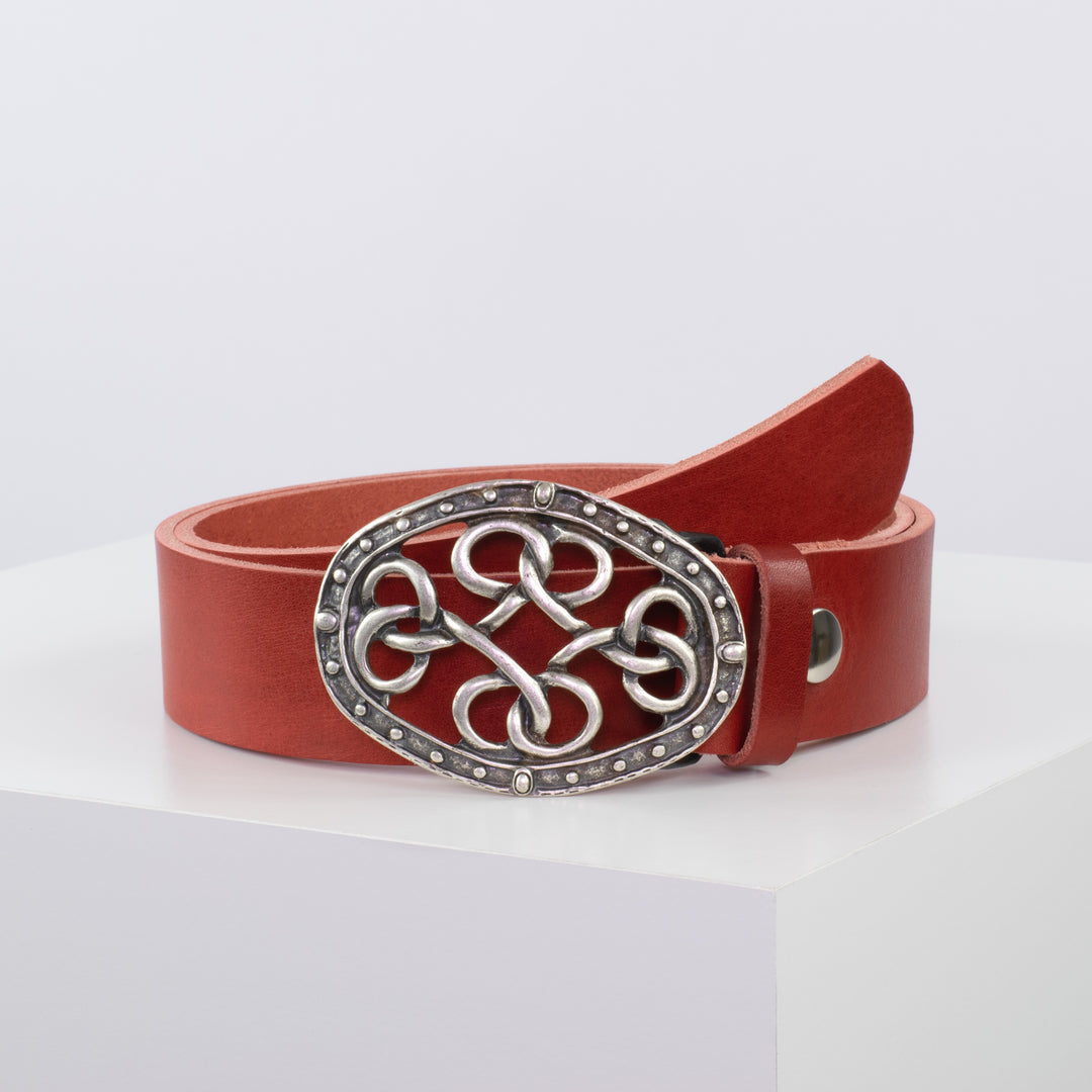 Ledergürtel 4cm mit Schnalle Verknoteter Knoten rot ohne Muster