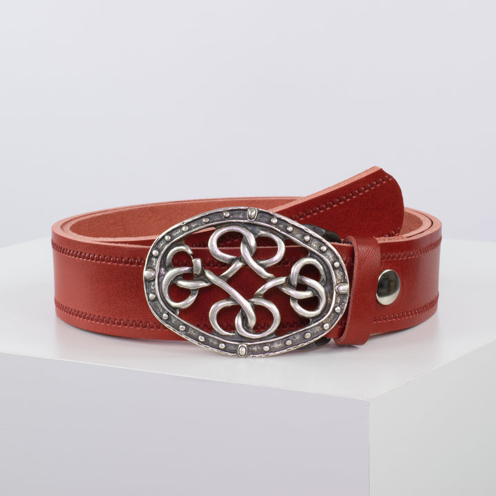 Ledergürtel 4cm mit Schnalle Verknoteter Knoten rot Reißverschluss